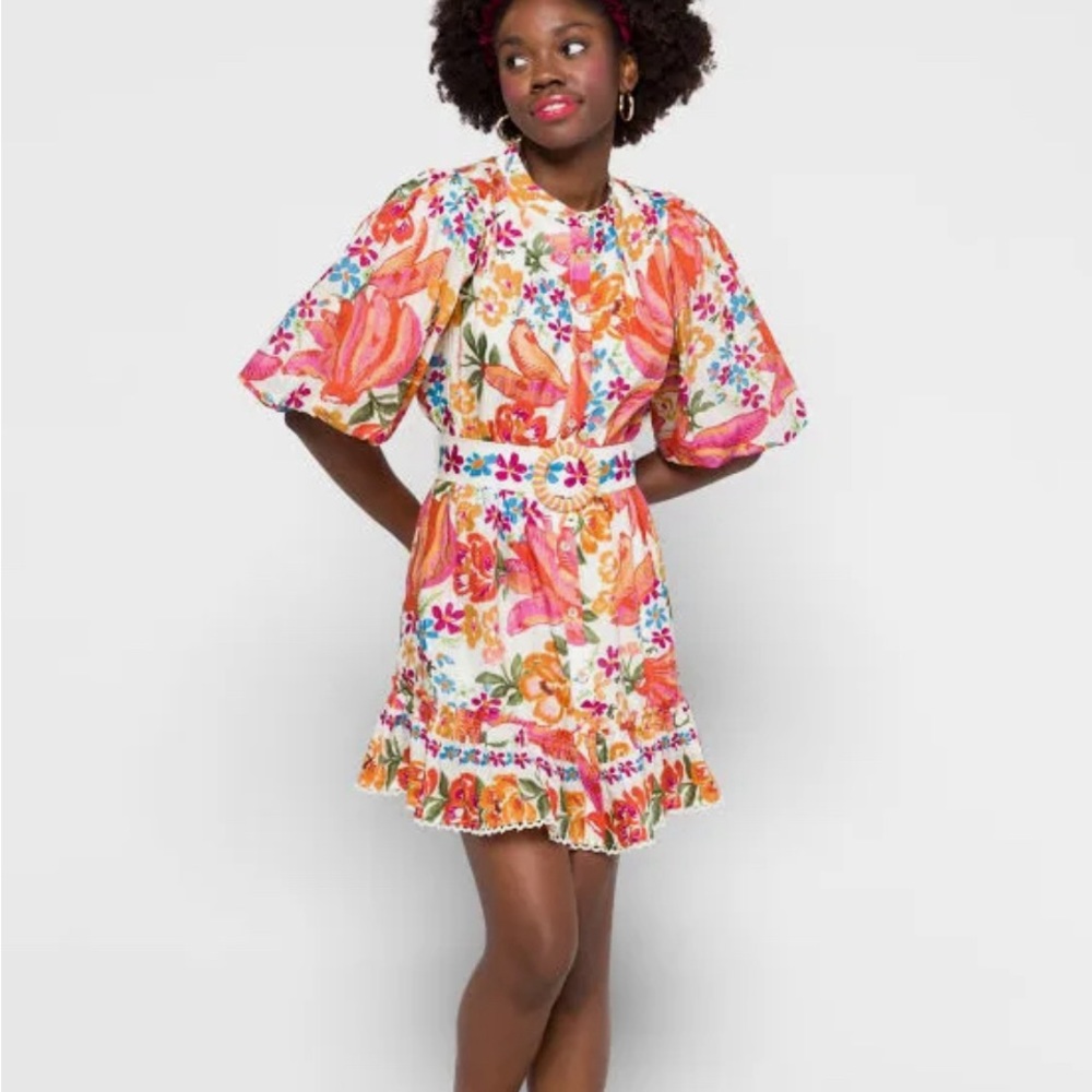 Farm Rio Spring Bananas Belted Mini Dress